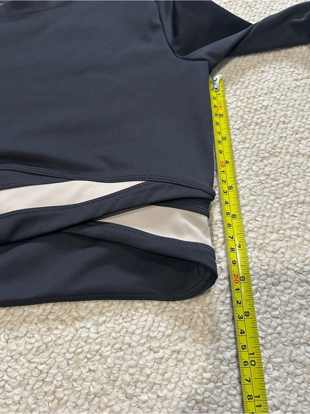 Move Theology Long Sleeve Black Crop Top Taupe Cross Stripe Thumb holes Sz Large - Picture 8 of 8